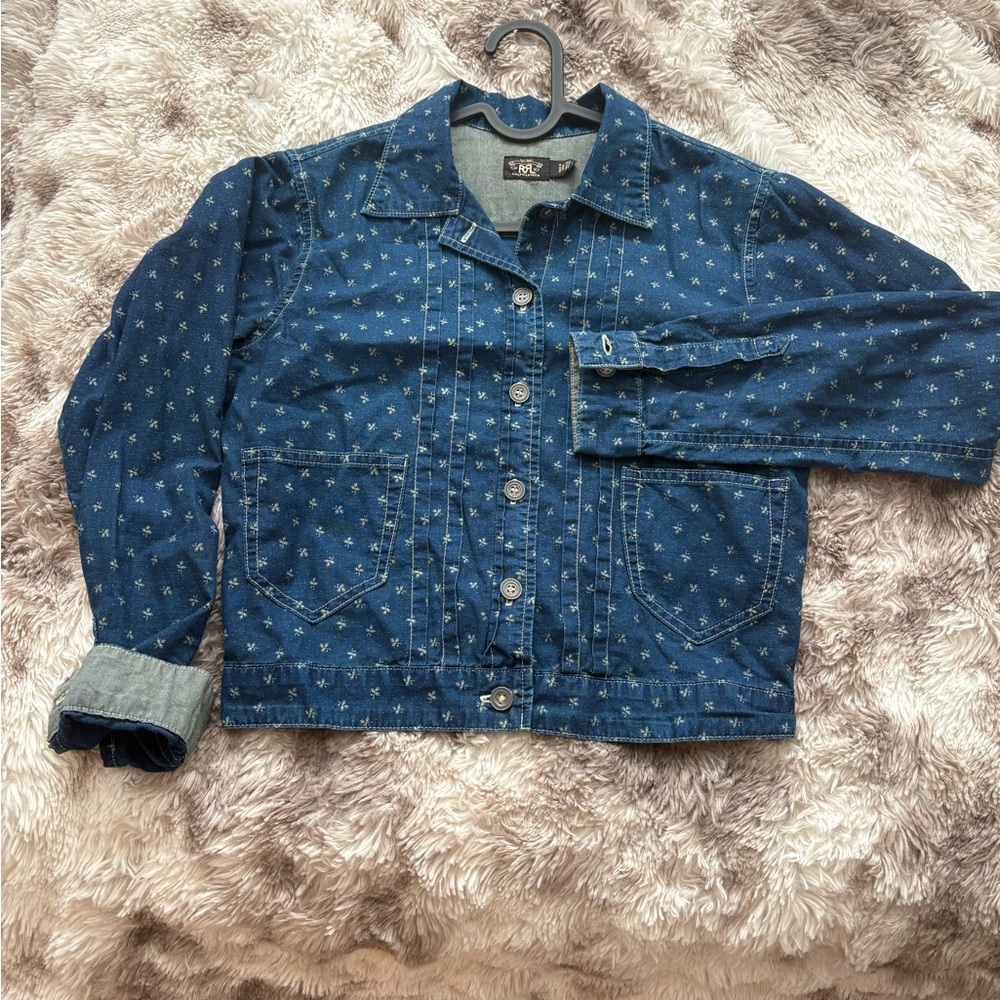 Ralph Lauren Double RL Indigo Denim Shirt Jacket with Floral Details